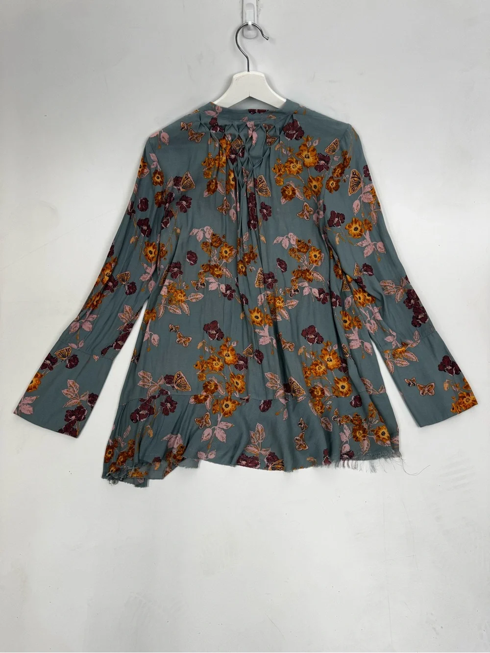 Free People Pebble Crepe Boho Floral Smocked Tunic Top Size Small